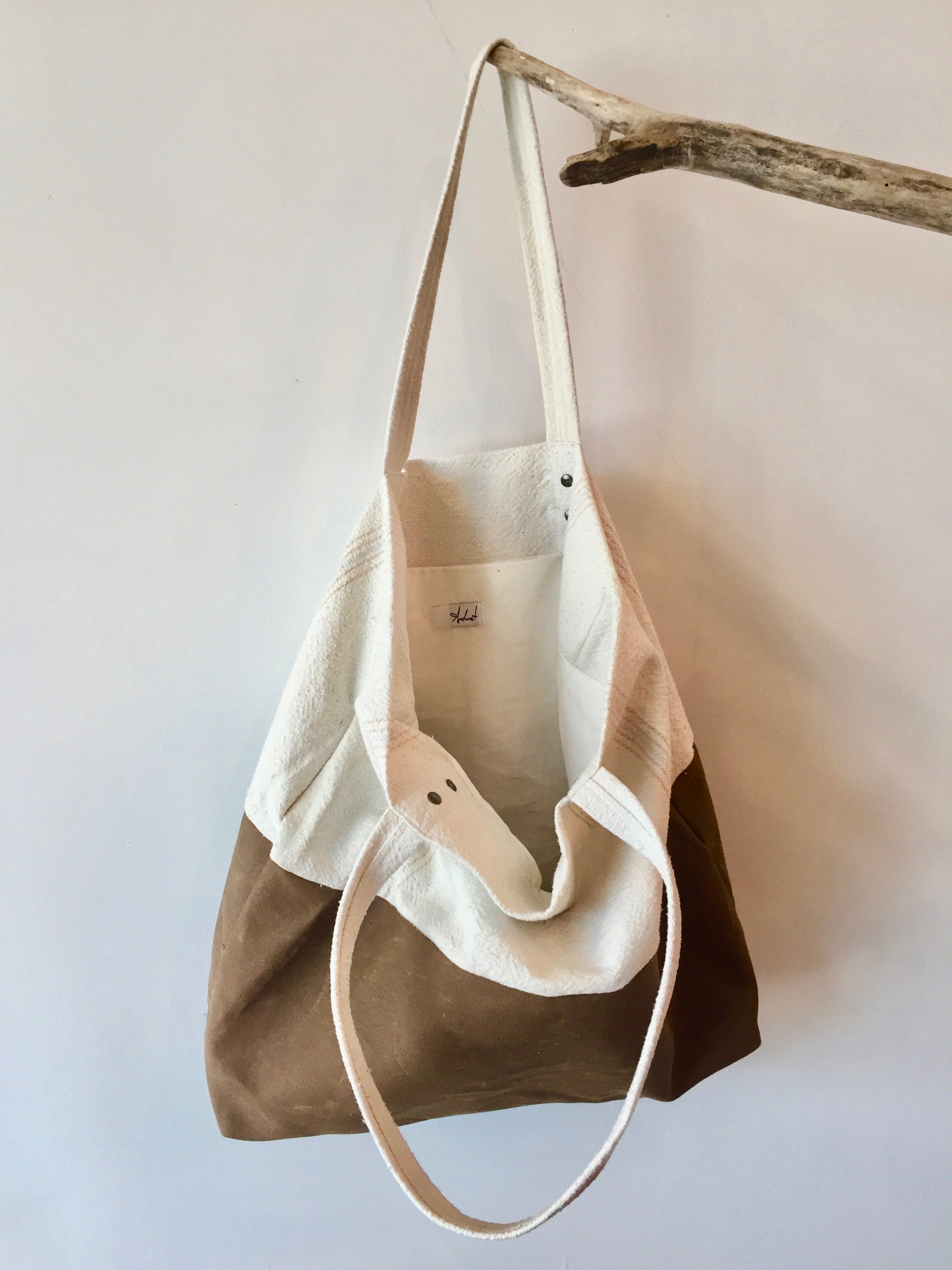 Linen/ Waxed Canvas Tote Bag